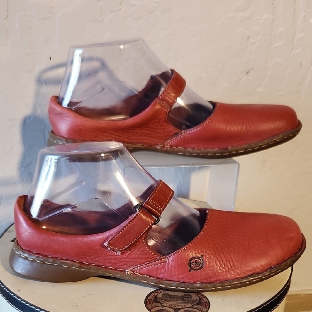 BORN Red Leather Mary Jane Strap Shoe 8